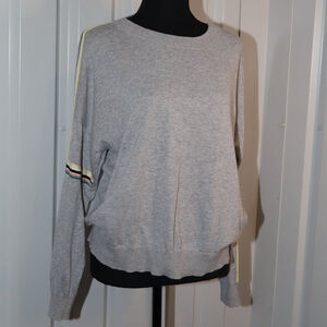 Repeat Womens Lightweight Sweater Gray Striped Sleeve Size 44/XL Sporty Casual